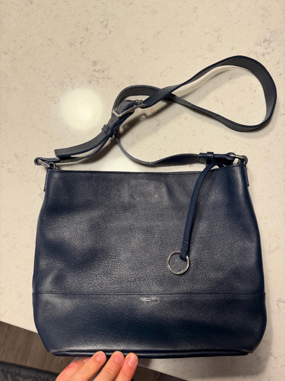Shinola Detroit Navy Leather Hobo Shoulder Bag